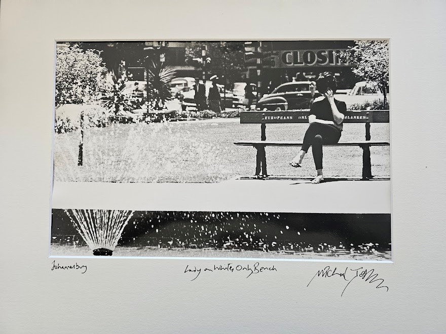 Johannesburg 1960s, lady sitting on whites only bench in a park near a fountain by Michael Joseph – Image 2
