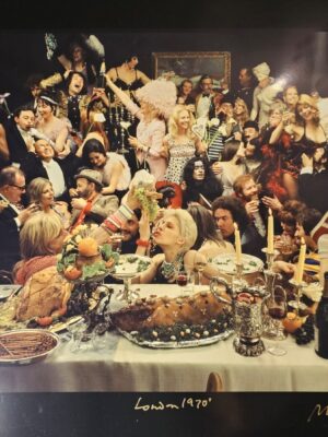 Fernet Branca orgie group shooting années 70, banquet insolite sixty people having a really great time, by Michael Joseph