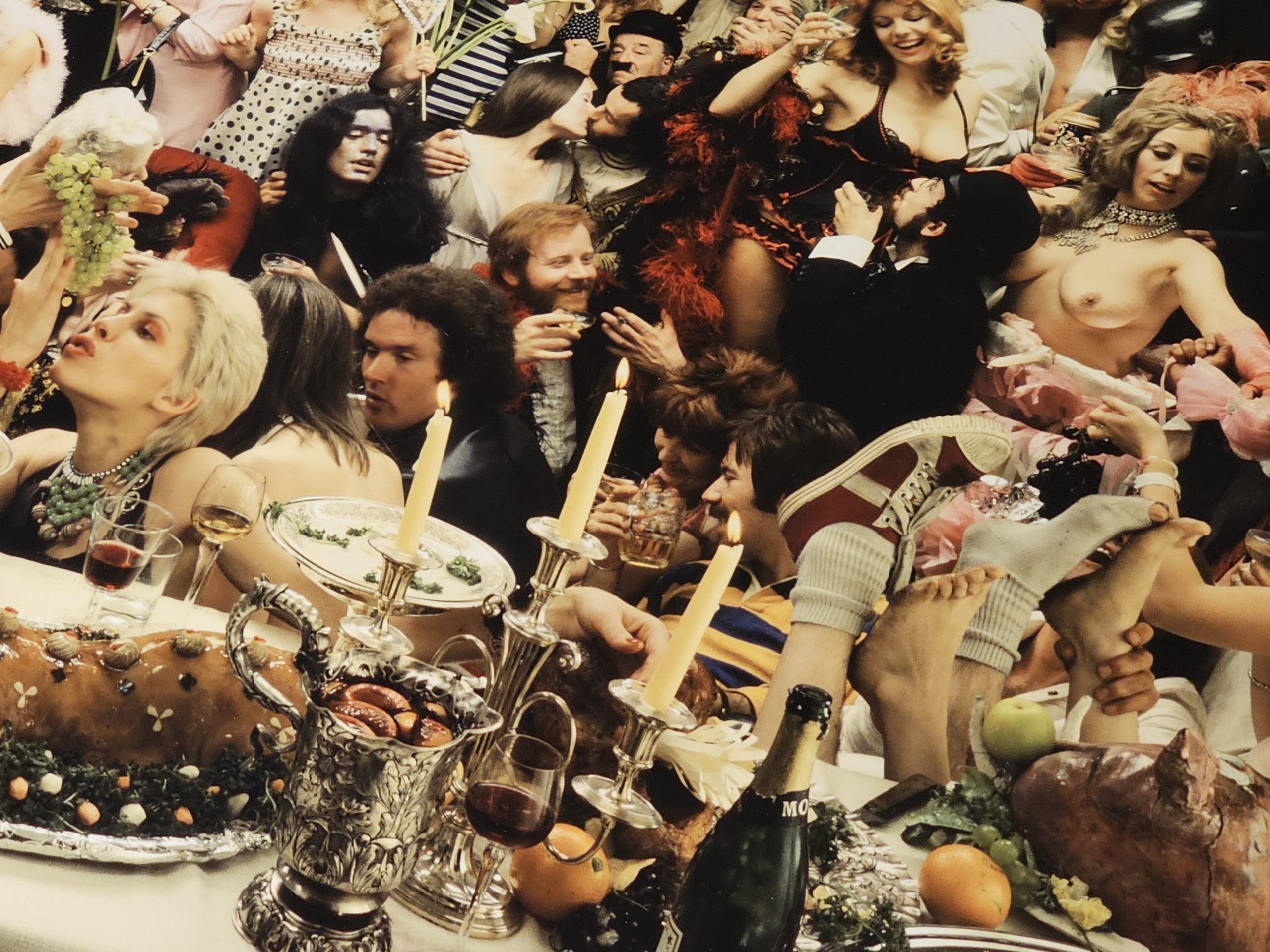 Fernet Branca orgie group shooting années 70, banquet insolite sixty people having a really great time, by Michael Joseph – Image 7