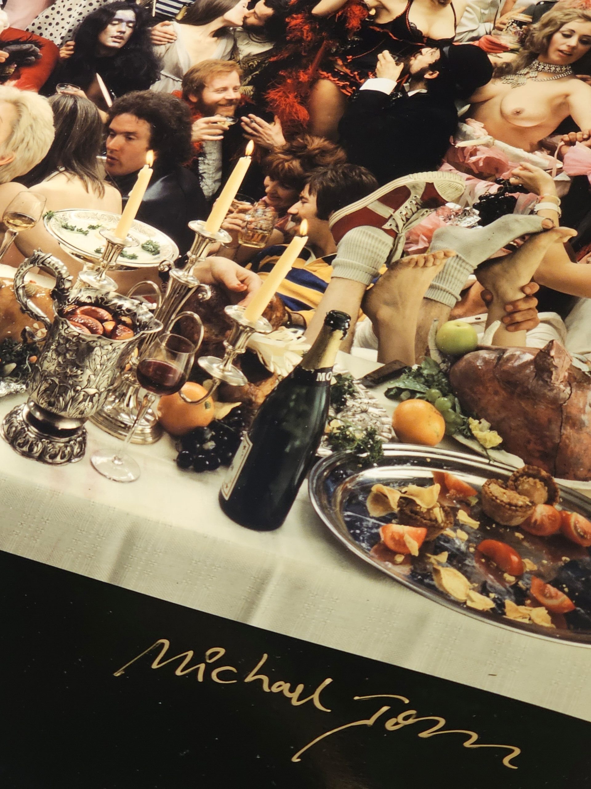 Fernet Branca orgie group shooting années 70, banquet insolite sixty people having a really great time, by Michael Joseph – Image 4