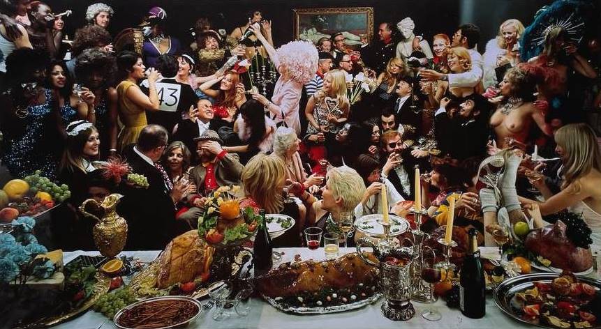 Fernet-Branca banquet orgie group photoshoot, unique Cibachrome print, people apparently having a really great time, by Michael Joseph – Image 3