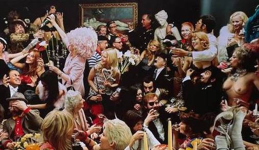 Fernet-Branca banquet orgie group photoshoot, unique Cibachrome print, people apparently having a really great time, by Michael Joseph – Image 2