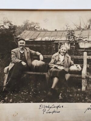 Elderly couple on bench with their pumpkins, Ireland countryside vernacular by Michael Joseph
