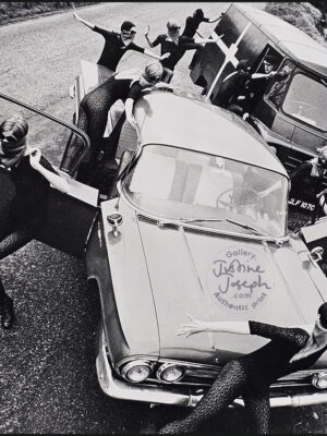 Sixties country roadblock, funky Acrilan clothing advert, rebellious sunglass-bearing gals' with vehicles by Michael Joseph