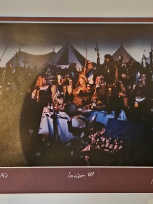 Grenzquell ad test print, group of medieval soldiers and their wives enjoying their beer, colour print by Michael Joseph