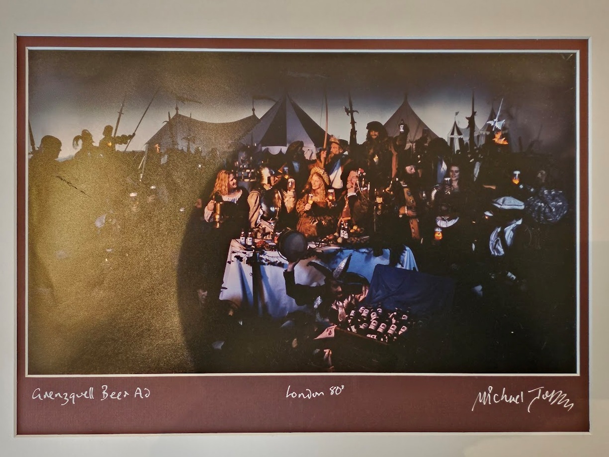 Grenzquell ad test print, group of medieval soldiers and their wives enjoying their beer, colour print by Michael Joseph