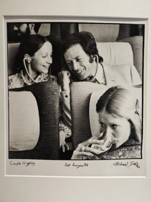 Aer lingus ad, couple on plane giggling, darkroom test print by Michael Joseph