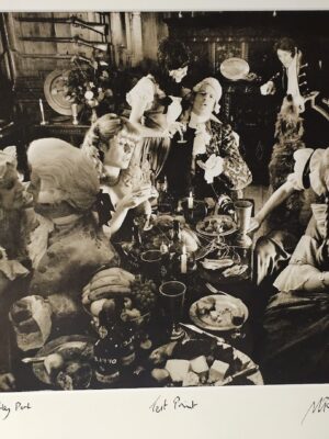 Drunken debauchery wigs an' all, Offley group of drinkers for port advert, darkroom test print by Michael Joseph