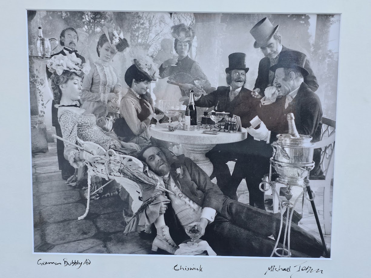 Drinking under the table - laminated test print for a champagne advert by Michael Joseph
