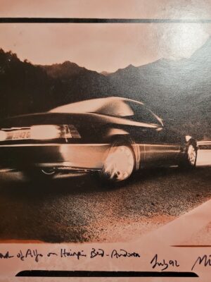 Alfa Romeo on a hairpin bend in Andorra, Pirelli shoot, one-off pink tone artist's proof, by Michael Joseph