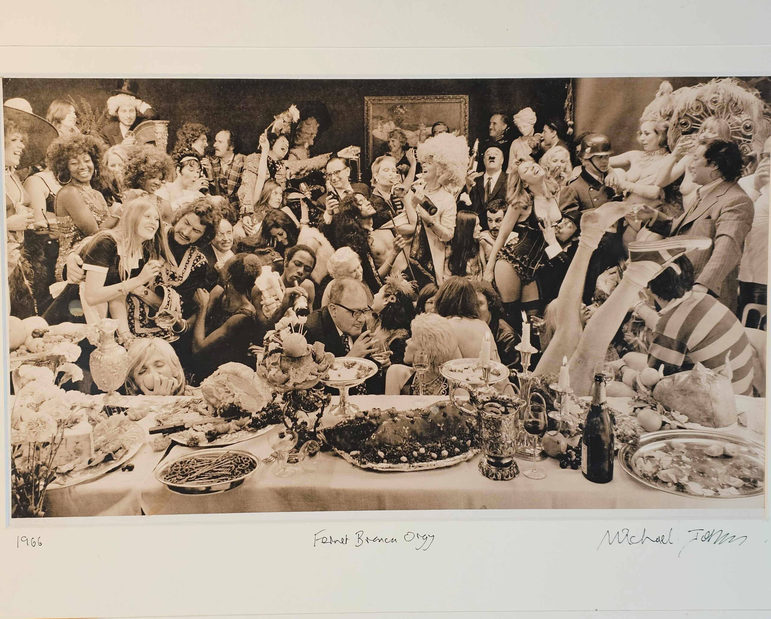 Fernet-Branca banquet group photo-shoot, sepia-toned Kodalith authentic darkroom print by Michael Joseph