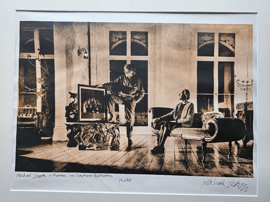 Michael with his mother in the ballroom with a portrait of his family, Kodalith test print by Michael Joseph