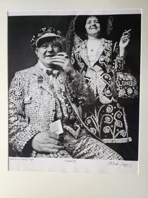 Pearly king and queen, couple dressed up in sequin costumes from the east end, test print by Michael Joseph