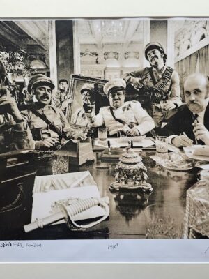 Revolution, What to do in a coup, Italian general board meeting for US Quest magazine, sepia tone print by Michael Joseph