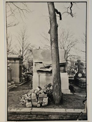 Oscar Wilde grave - very austere image in a cemetary, black and white darkroom print by Michael Joseph