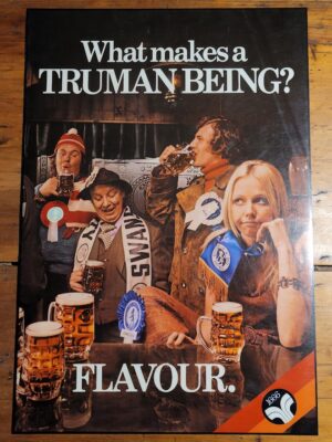 Truman beer flavour pub after the match, carefree sixties laminated advert  (by Michael Joseph)