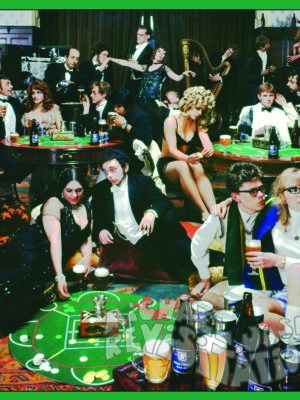 Fête des étudiants de Whitbread Tiddlywinks au Crystal Palace, groupes groovy, alcool, photographie publicitaire londonienne, carte postale de Michael Joseph