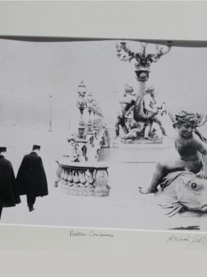 Pont de Pierre Paris with Three Gendarmes in uniform and stone angel statue, by Michael Joseph